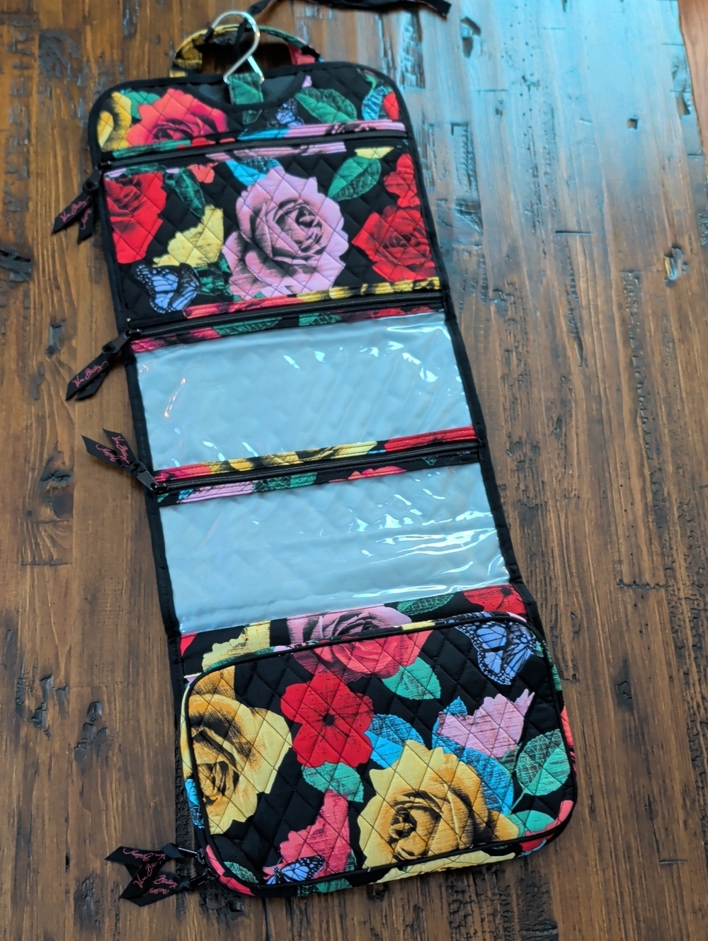Vera Bradley Havana Rose Black Quilted Hanging Travel Cosmetic Bag New SALE!! - Picture 6 of 14